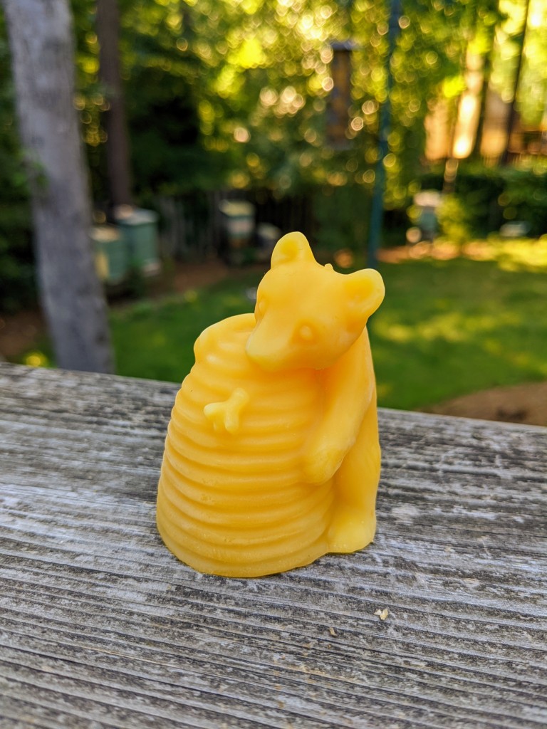 Bear and skep beeswax candle